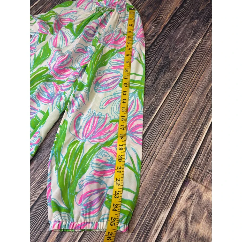 Lilly Pulitzer Silk Blouse Womens Large Tulip Time Floral Pink Green Button Top - Picture 8 of 12
